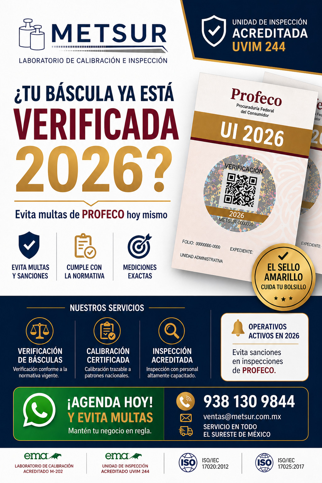 Anuncio METSUR: ¿Tu báscula ya está verificada? Servicios de verificación y calibración de básculas en 2026.